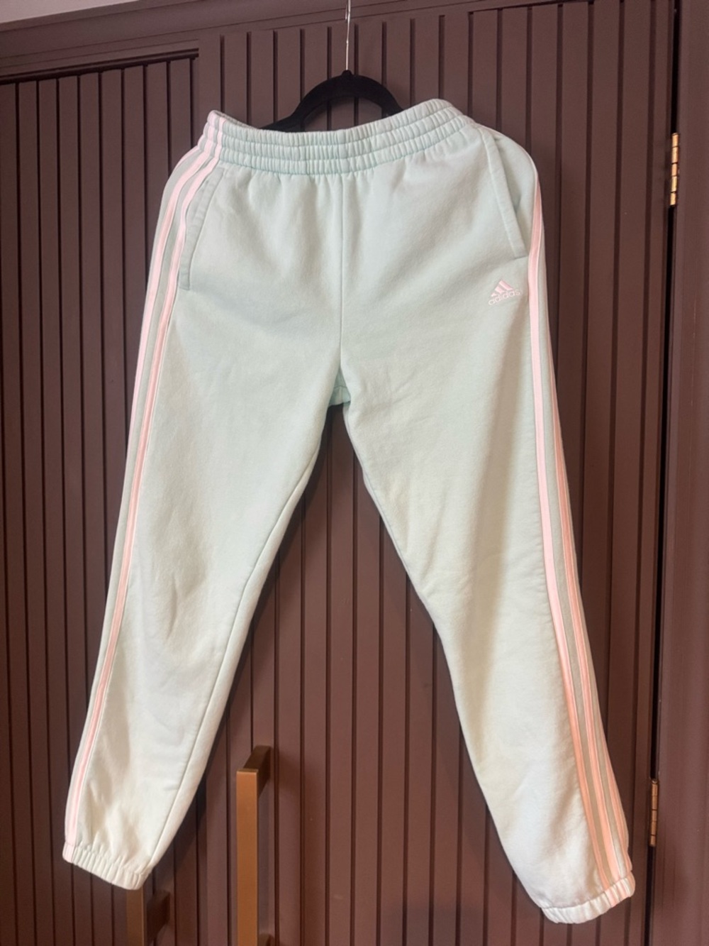 adidas Kids Mint Green Joggers with Pink Stripes